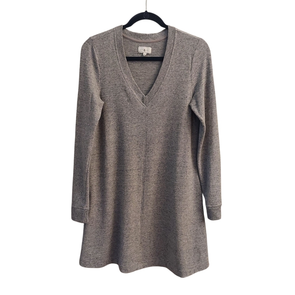 LOU & GREY Heather Grey V-neck Long Sleeve Sweatshirt Dress